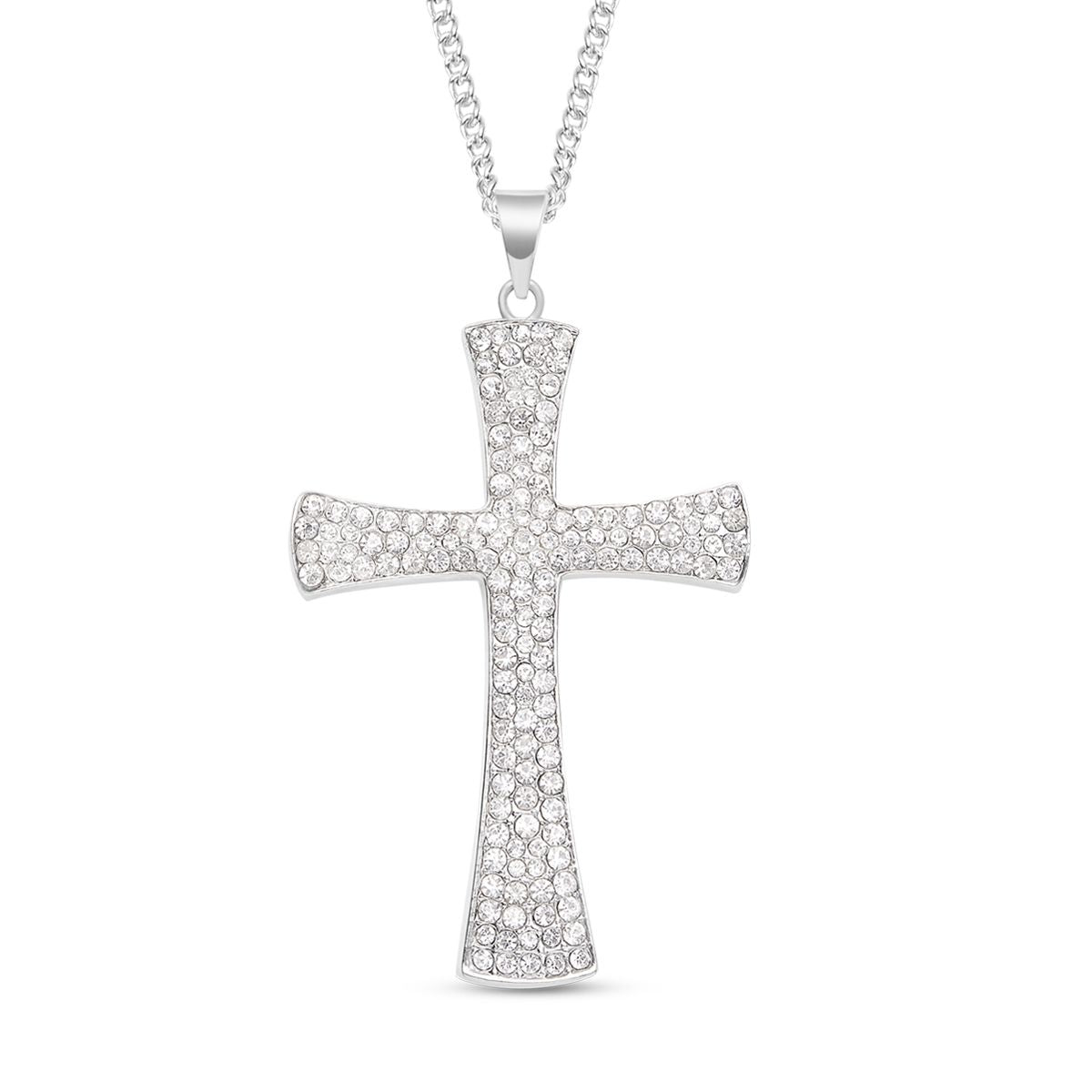 Weißer Kristall Kreuz-Anhänger mit Kette, Silberfarben