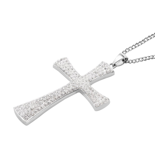 Weißer Kristall Kreuz-Anhänger mit Kette, Silberfarben