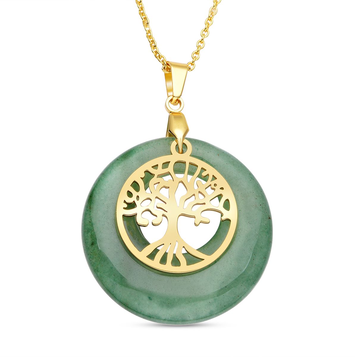 Grüner Aventurin-Anhänger mit Kette, Edelstahl Goldfarben ca. 40.00 ct