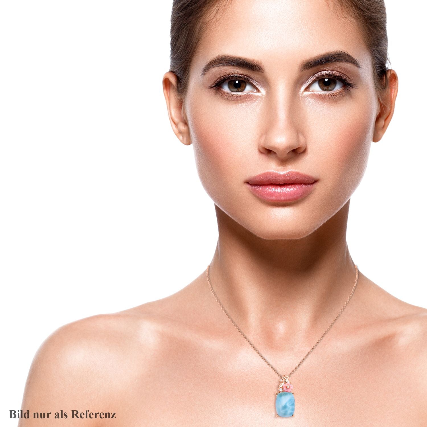 Jardin Kollektion - Larimar und rosa Perlmutt-Anhänger mit Kette, 925 Silber rosévergoldet ca. 10,39 ct