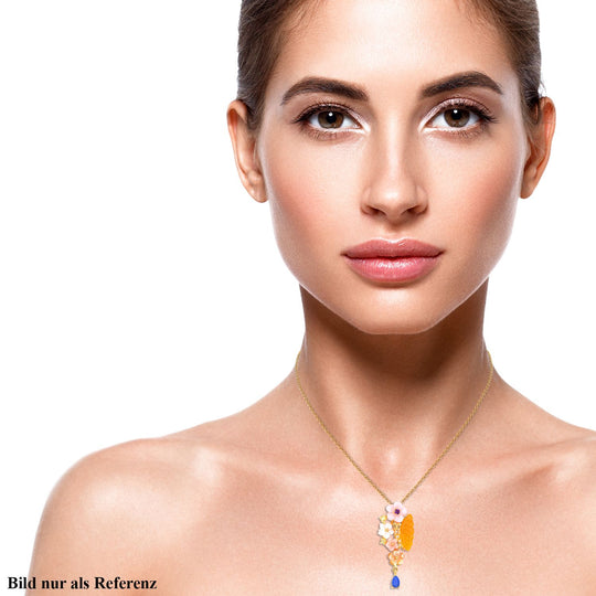 Jardin Kollektion - Gelber Jade und rosa Perlmutt-Anhänger mit Kette, 925 Silber Gelbgold Vermeil ca. 3.49 ct