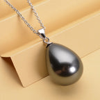 Tahitianischer Muschelkernperlen-Anhänger mit Kette, 925 Silber rhodiniert und Edelstahl