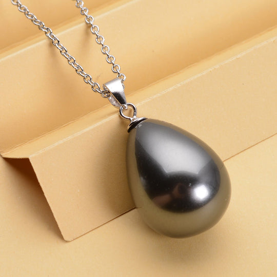 Tahitianischer Muschelkernperlen-Anhänger mit Kette, 925 Silber rhodiniert und Edelstahl