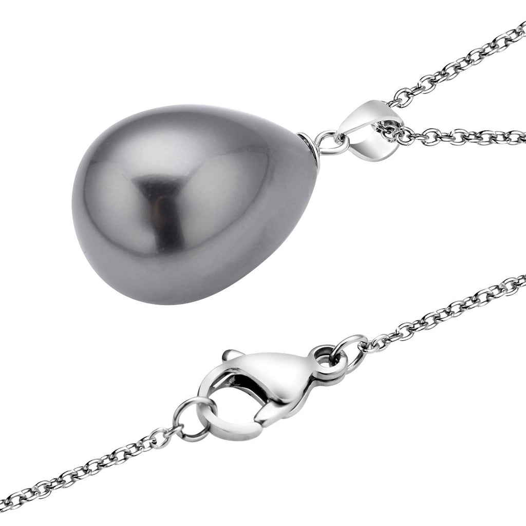 Tahitianischer Muschelkernperlen-Anhänger mit Kette, 925 Silber rhodiniert und Edelstahl