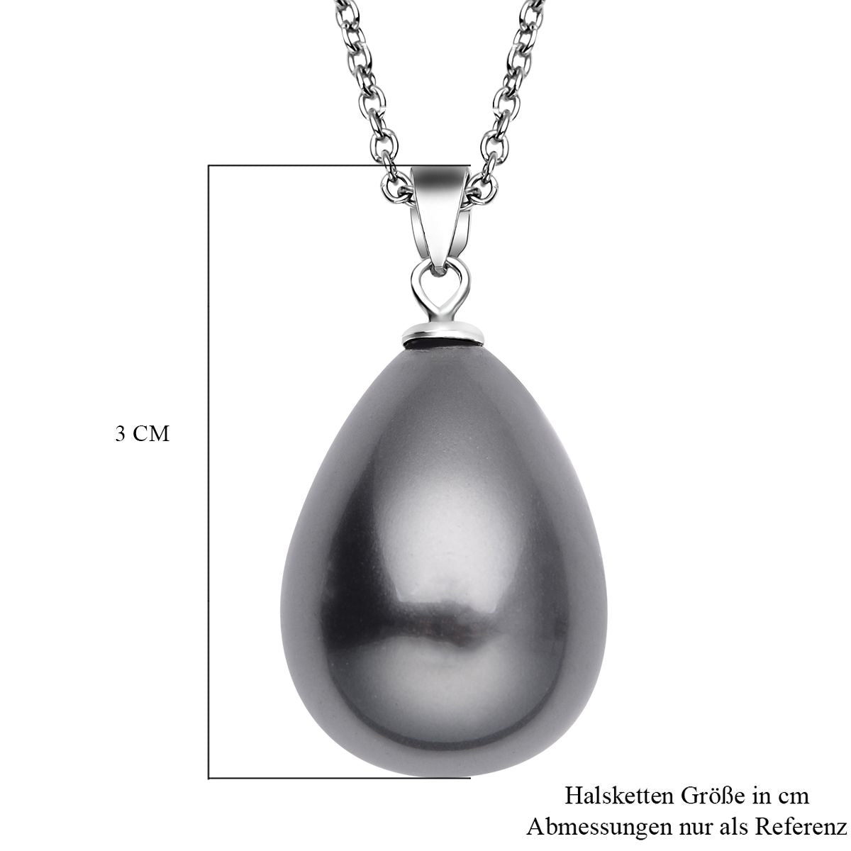 Tahitianischer Muschelkernperlen-Anhänger mit Kette, 925 Silber rhodiniert und Edelstahl