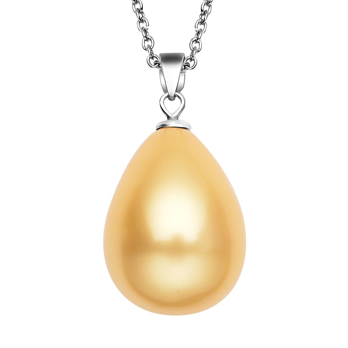 Goldener Muschelkernperlen-Anhänger mit Kette, 925 Silber rhodiniert und Edelstahl