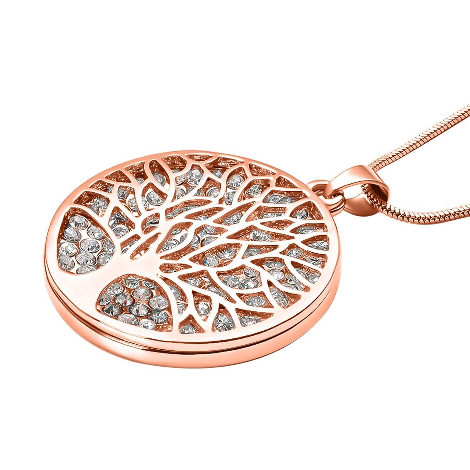 Weißer Kristall Lebensbaum-Anhänger mit Kette, roséfarben