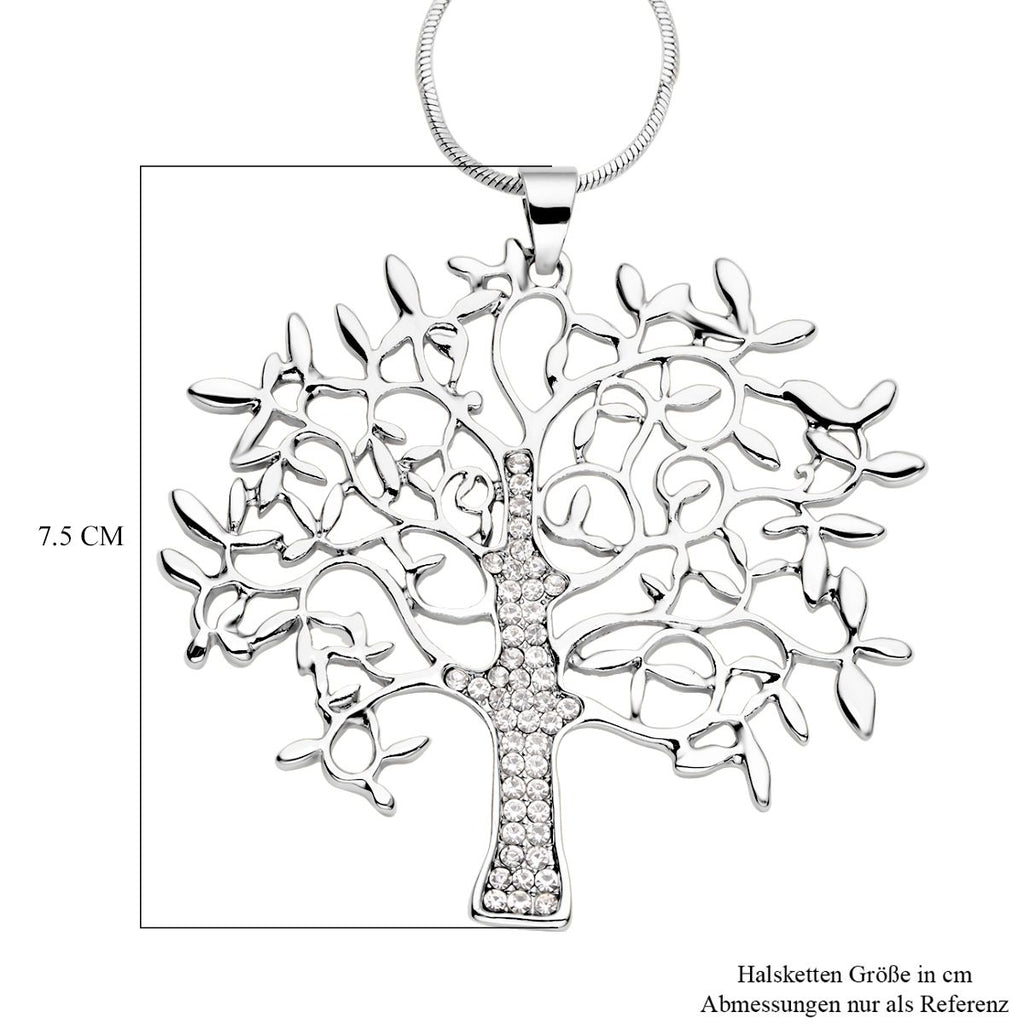 Weißer Kristall Lebensbaum-Anhänger mit Kette, silberfarben