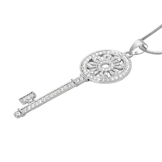 Weißer Kristall Schlüssel-Anhänger mit Kette, silberfarben