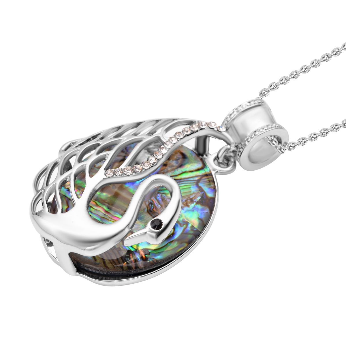 Abalone Muschel und weißer Kristall-Anhänger mit Kette, Edelstahl ca. 19,40 ct