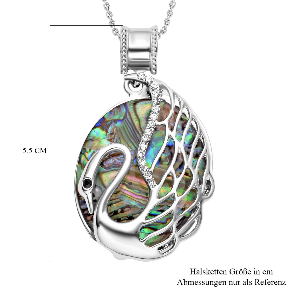 Abalone Muschel und weißer Kristall-Anhänger mit Kette, Edelstahl ca. 19,40 ct