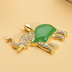 Grüne Jade, Weißer Zirkon Anhänger 925 Silber vergoldet ca. 5.12 ct