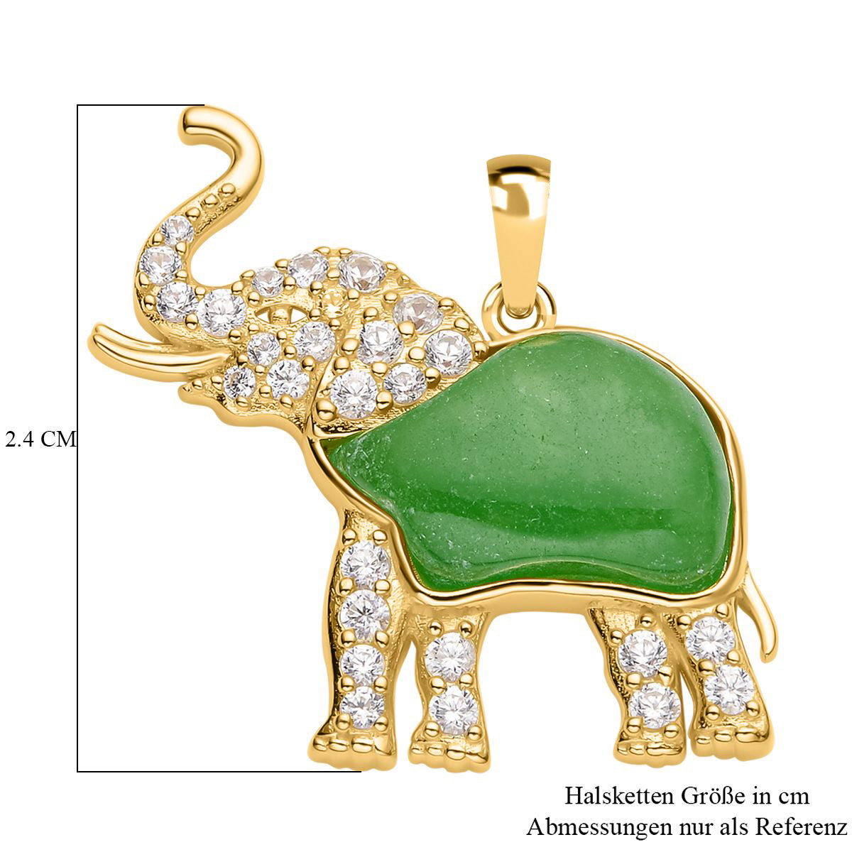 Grüne Jade, Weißer Zirkon Anhänger 925 Silber vergoldet ca. 5.12 ct