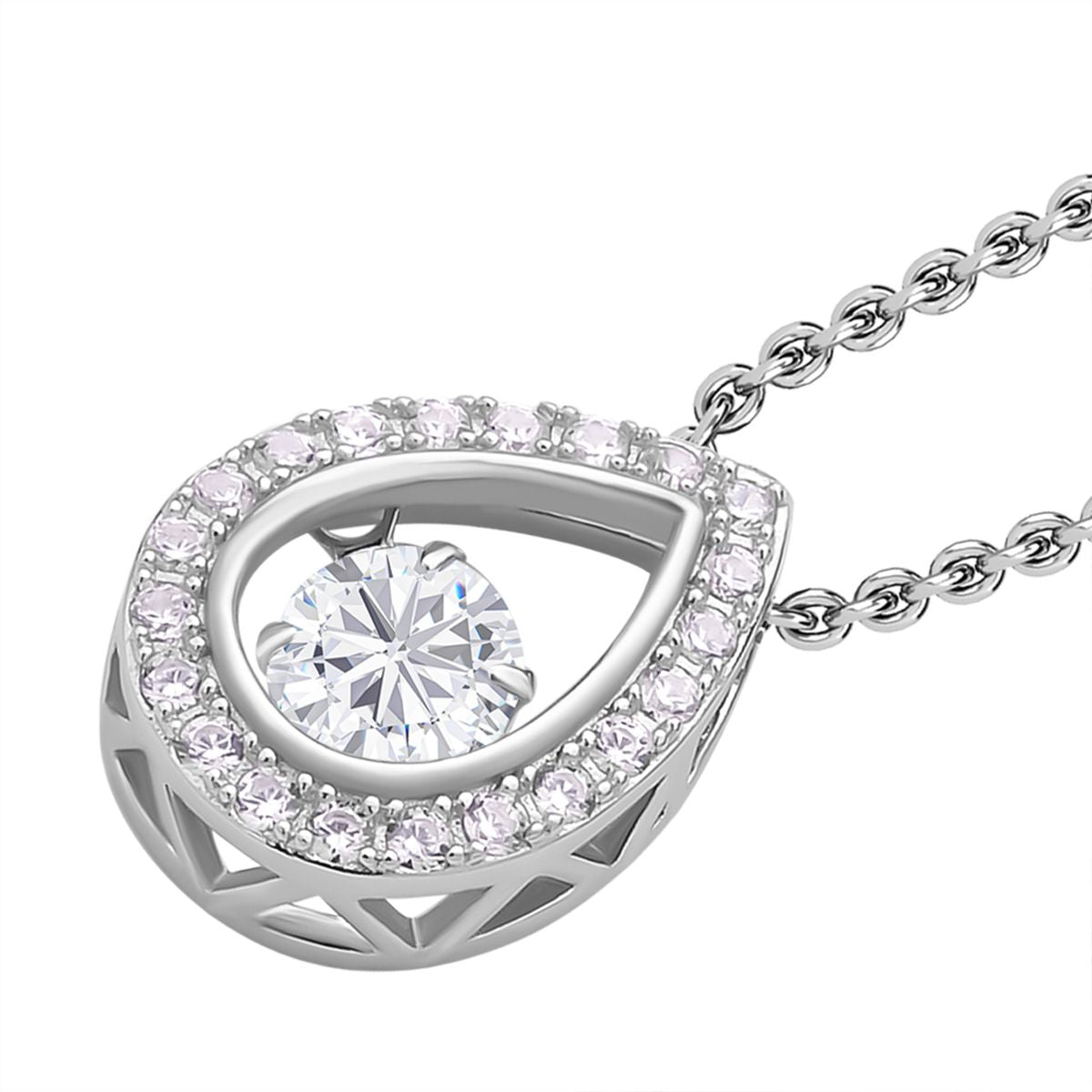 Weißer Zirkonia-Anhänger mit Edelstahl-Kette, 925 Silber rhodiniert ca. 1,15 ct