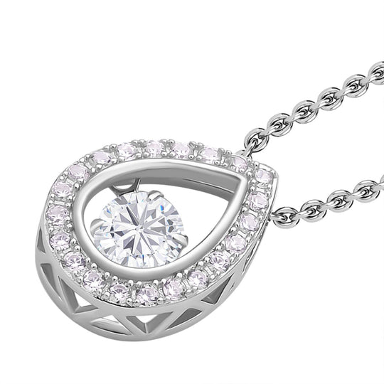 Weißer Zirkonia-Anhänger mit Edelstahl-Kette, 925 Silber rhodiniert ca. 1,15 ct