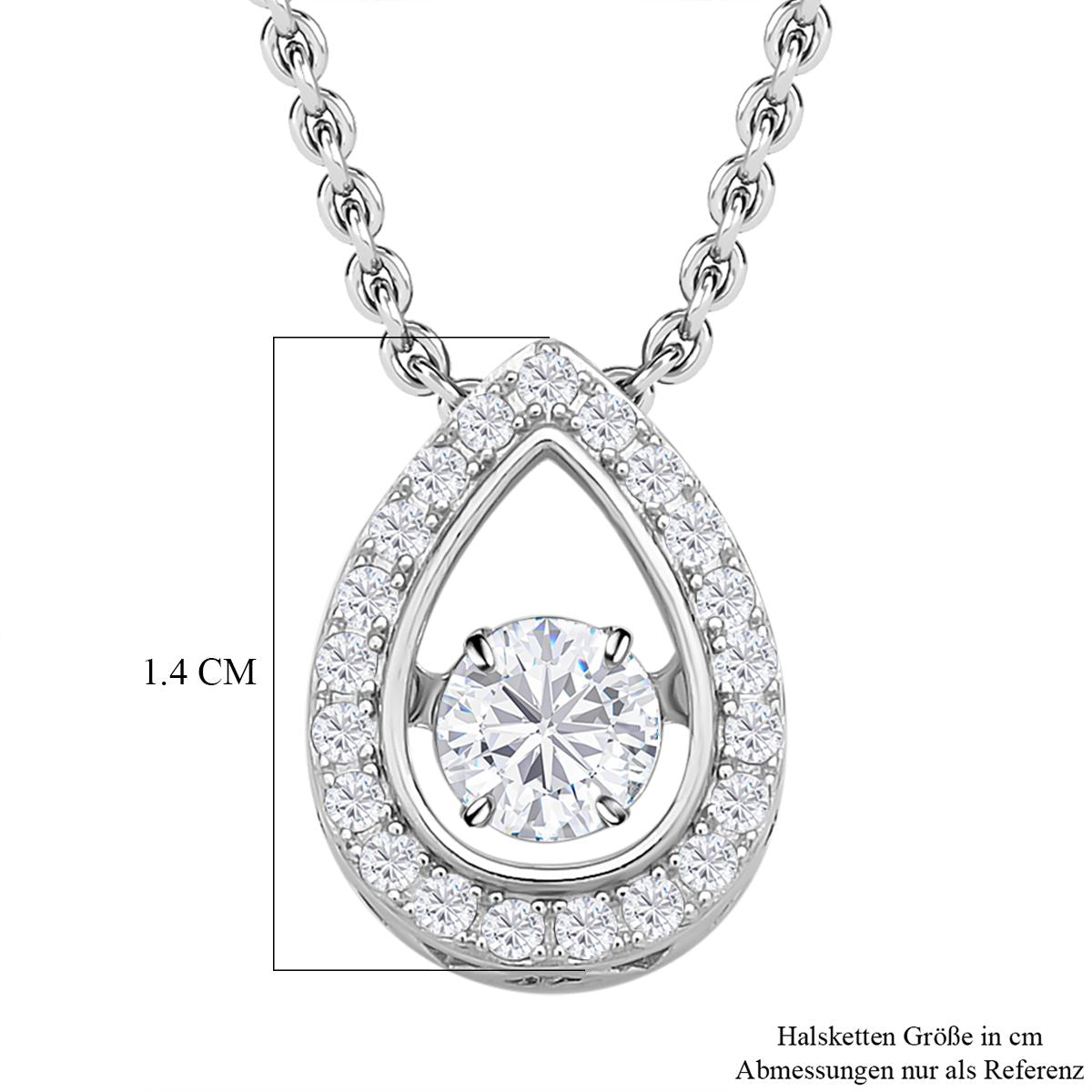 Weißer Zirkonia-Anhänger mit Edelstahl-Kette, 925 Silber rhodiniert ca. 1,15 ct