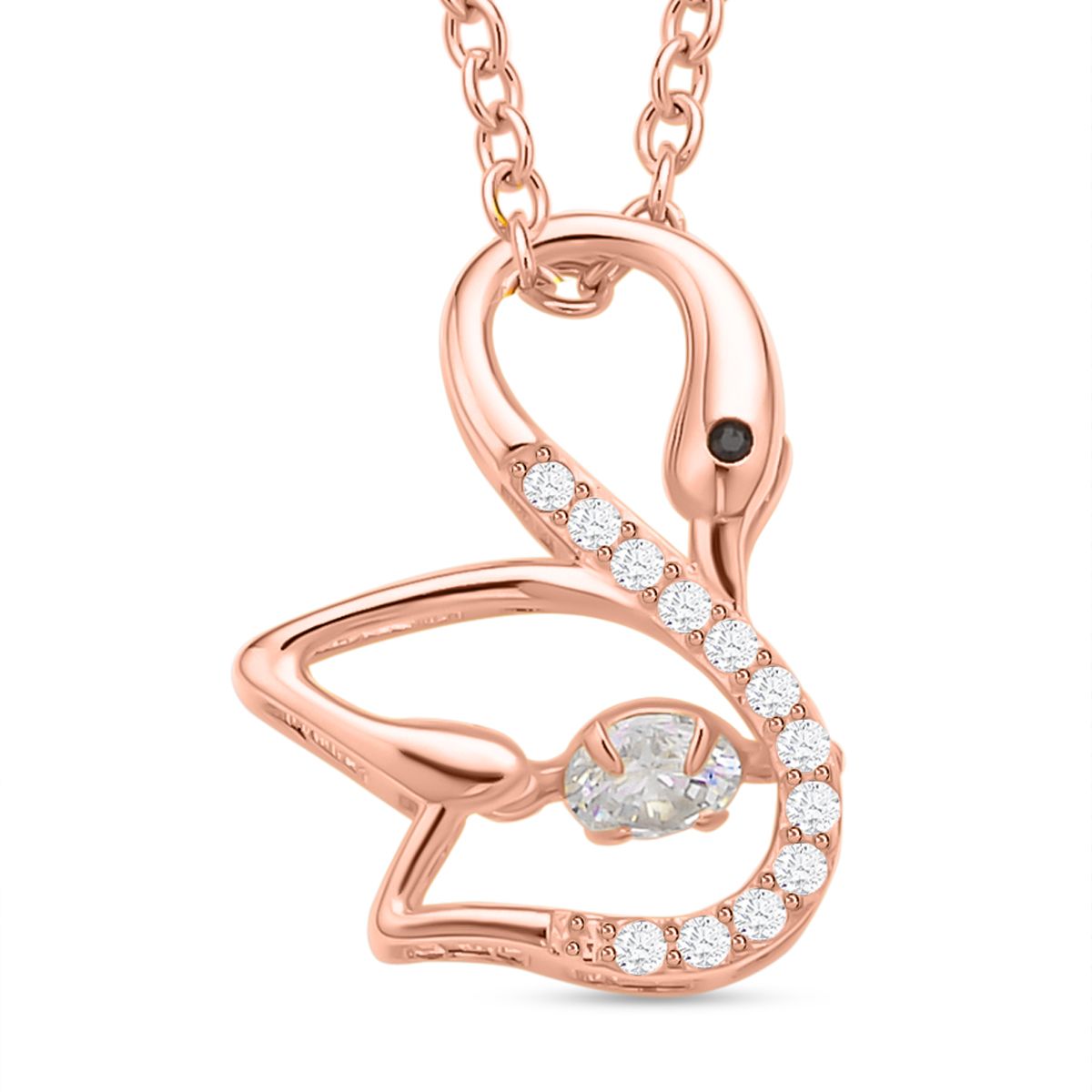 Weißer Zirkonia-Anhänger mit Edelstahl-Kette, 925 Silber rosévergoldet ca. 0,60 ct