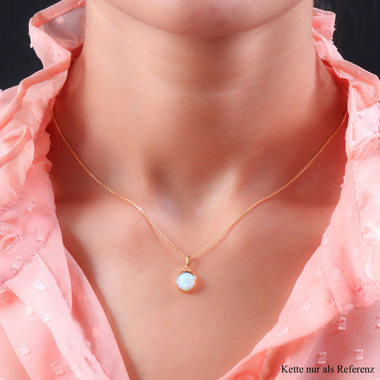 Natürlicher, äthiopischer Welo Opal-Anhänger mit Kette, 925 Silber Gelbgold Vermeil ca. 1,30 ct