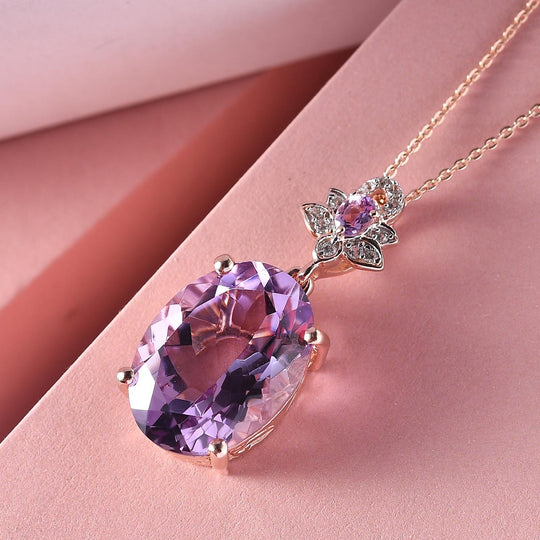 Rose De France Amethyst-Anhänger mit Kette, 925 Silber rosévergoldet ca. 11,68 ct
