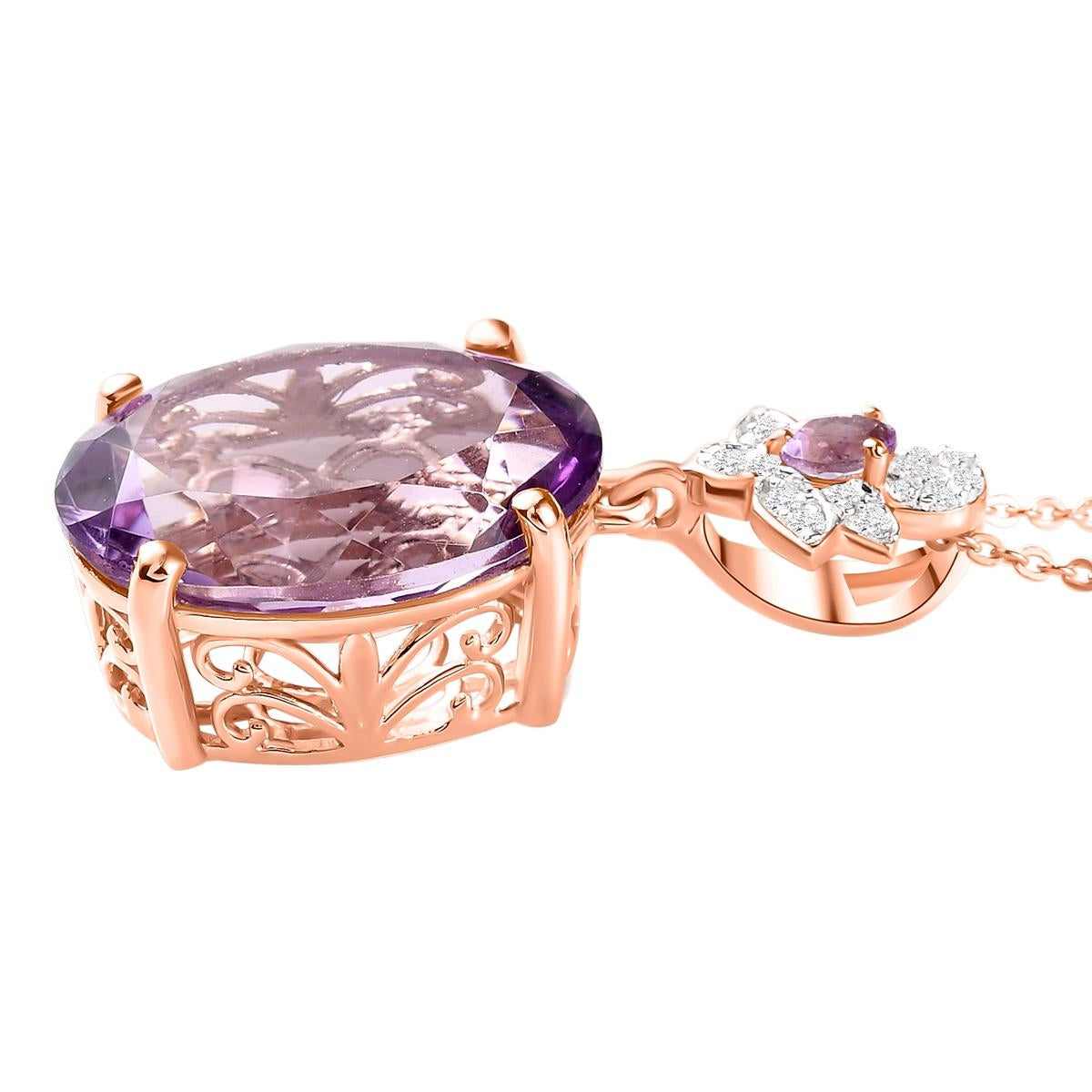 Rose De France Amethyst-Anhänger mit Kette, 925 Silber rosévergoldet ca. 11,68 ct