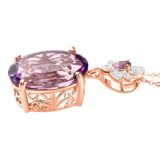 Rose De France Amethyst-Anhänger mit Kette, 925 Silber rosévergoldet ca. 11,68 ct