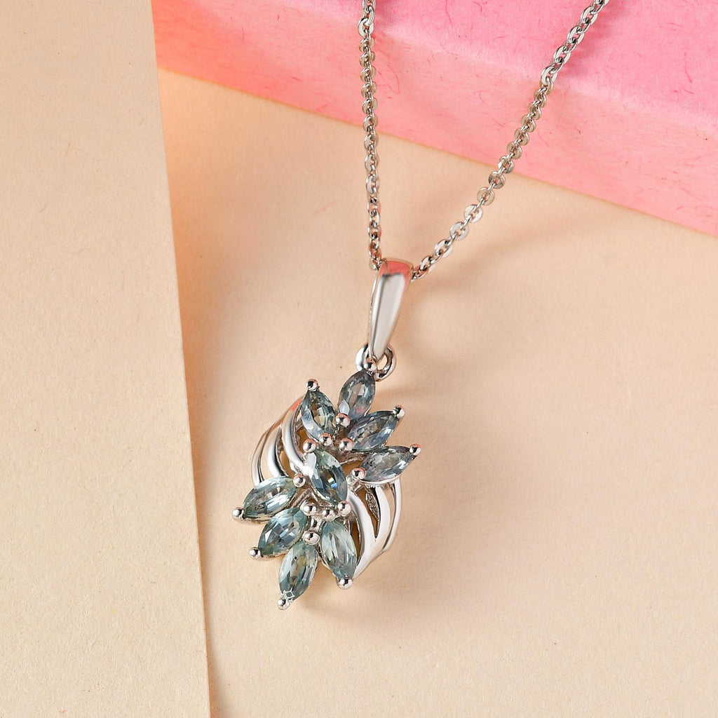 Montana Pfau Saphir-Anhänger mit Kette, 925 Silber platiniert ca. 0,95 ct