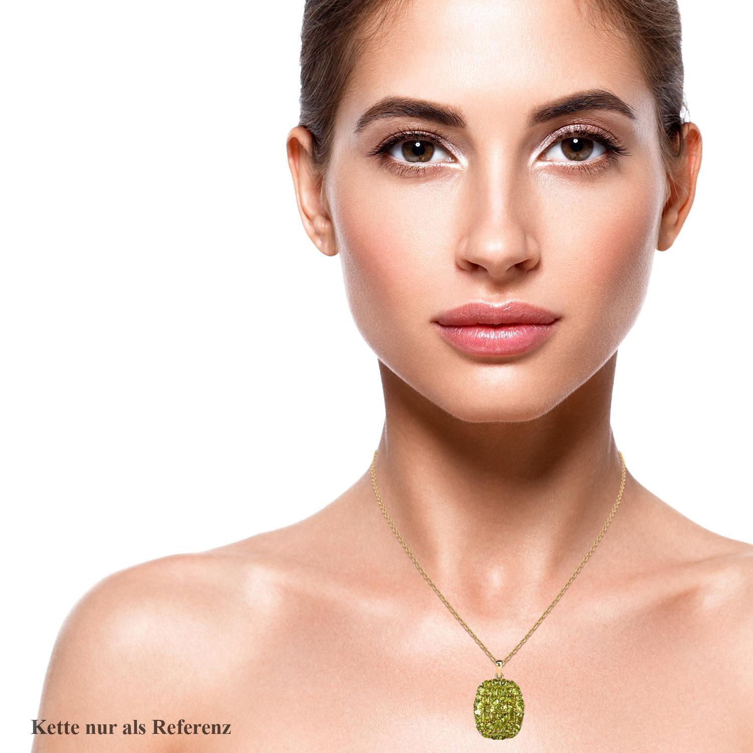 Natürlicher Peridot-Anhänger mit Kette, 925 Silber vergoldet ca. 15.45 ct