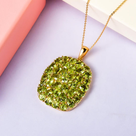 Natürlicher Peridot-Anhänger mit Kette, 925 Silber vergoldet ca. 15.45 ct