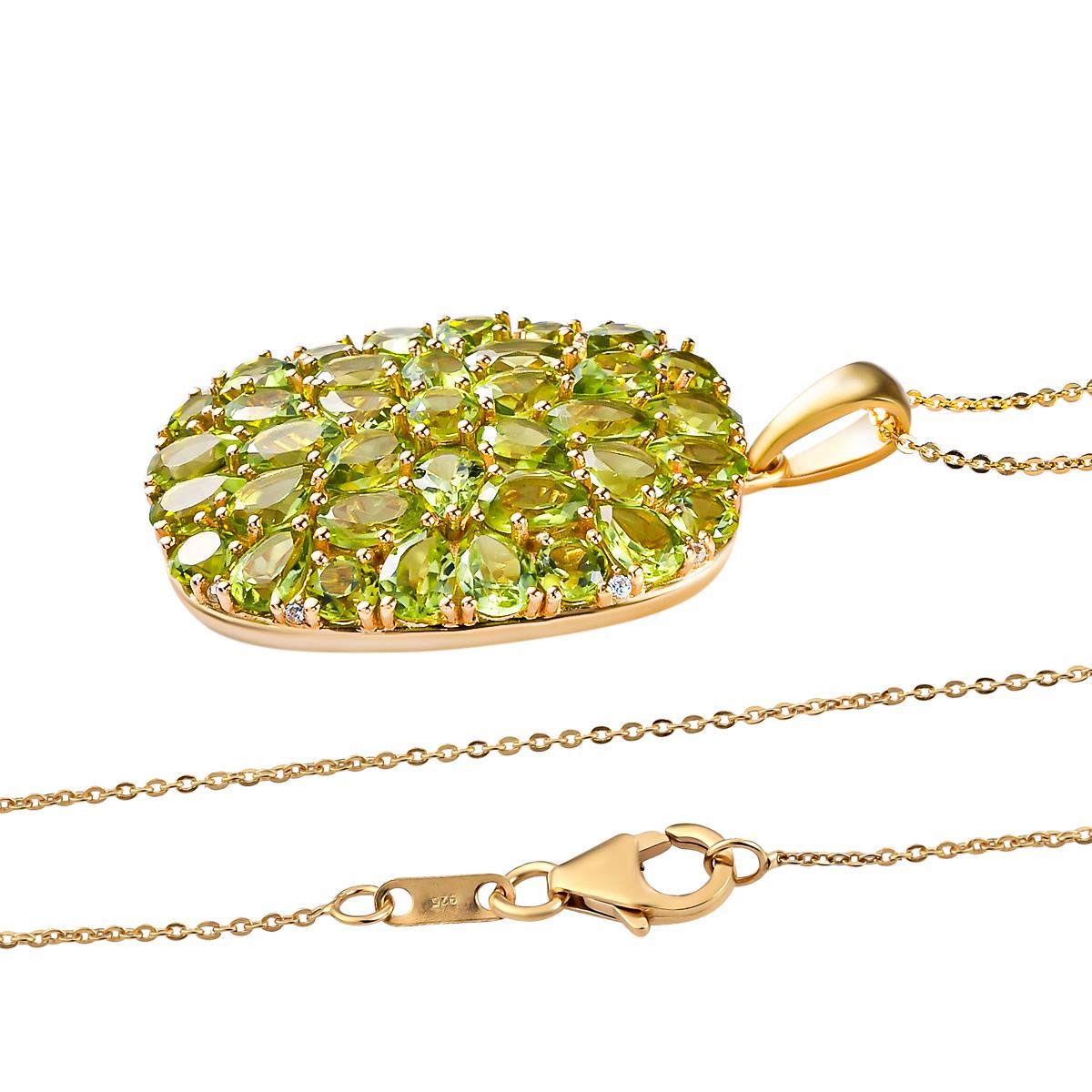 Natürlicher Peridot-Anhänger mit Kette, 925 Silber vergoldet ca. 15.45 ct