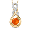 Salamanca Feueropal und weißer Zirkon-Anhänger mit Kette, 925 Silber vergoldet ca. 0,75 ct