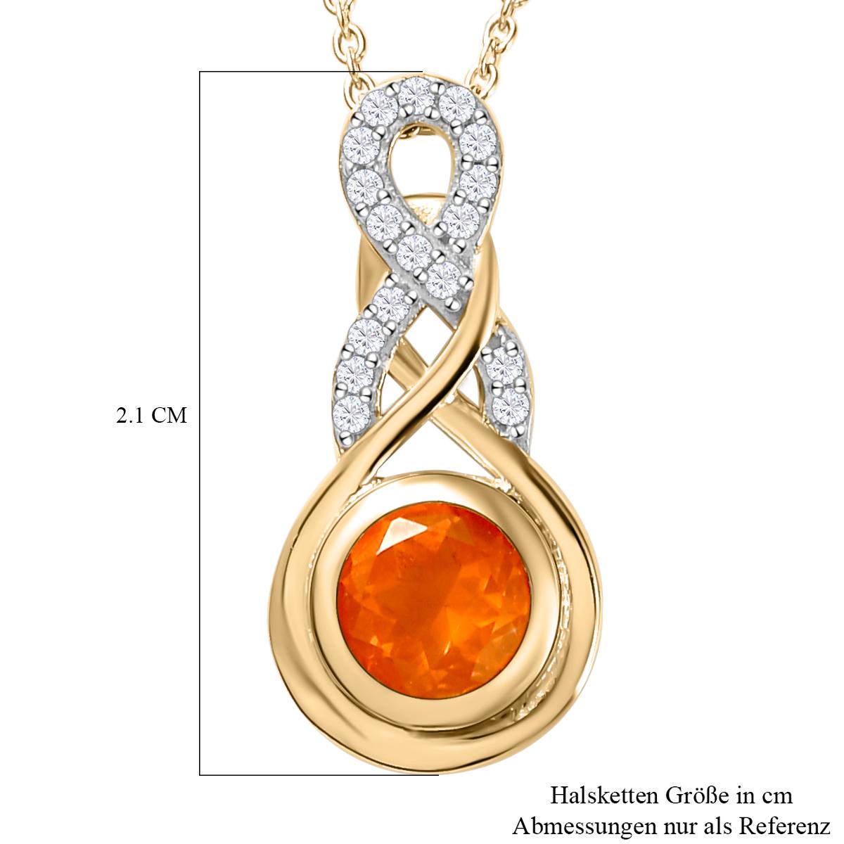 Salamanca Feueropal und weißer Zirkon-Anhänger mit Kette, 925 Silber vergoldet ca. 0,75 ct