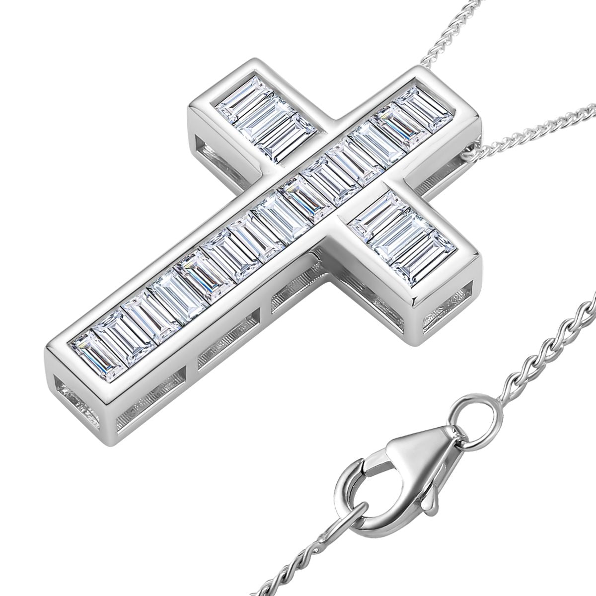 Moissanit Kreuz-Anhänger mit Kette, 925 Silber rhodiniert ca. 2.30 ct