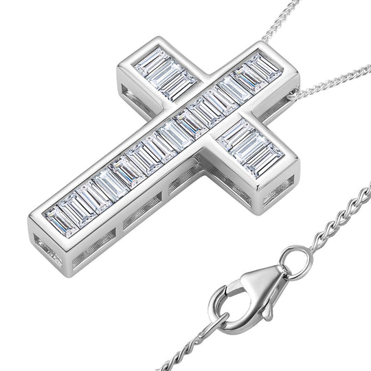 Moissanit Kreuz-Anhänger mit Kette, 925 Silber rhodiniert ca. 2.30 ct