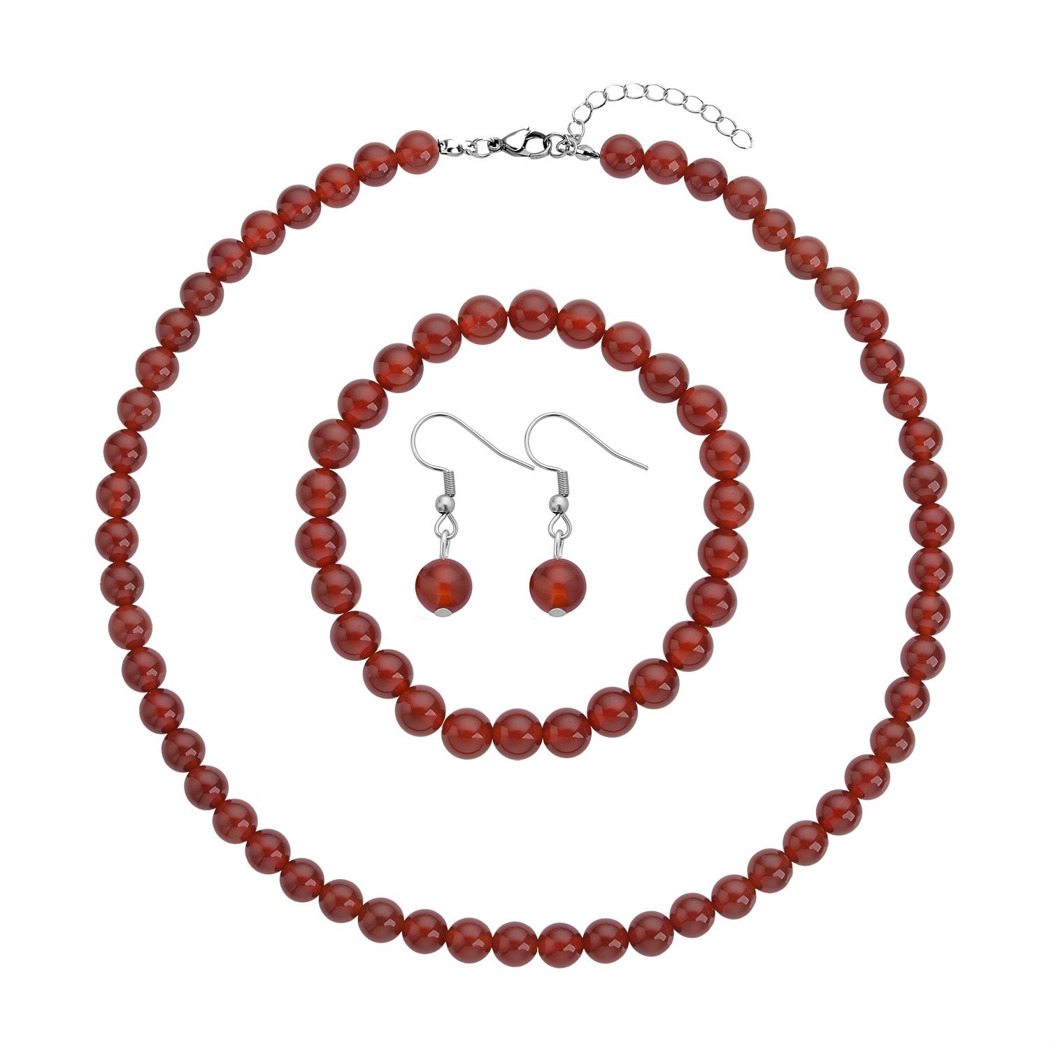 3er Set - Rote Achat Halskette, Armband und Ohrringe, 316L Edelstahl ca. 323.50 ct