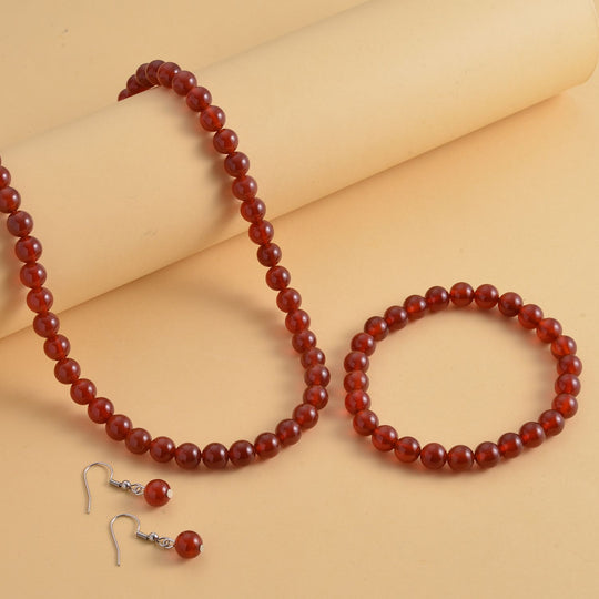 3er Set - Rote Achat Halskette, Armband und Ohrringe, 316L Edelstahl ca. 323.50 ct