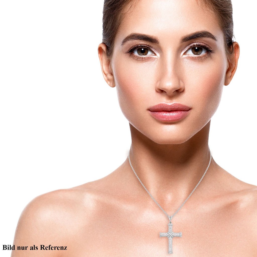 Weißer Zirkon Kreuz-Anhänger mit Kette, 925 Silber rhodiniert ca. 0.51 ct