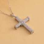 Weißer Zirkon Kreuz-Anhänger mit Kette, 925 Silber rhodiniert ca. 0.51 ct