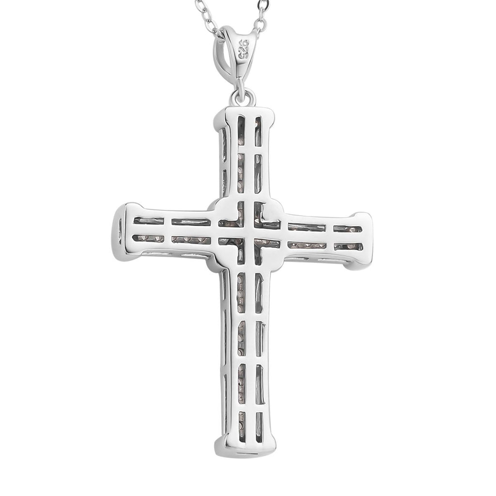 Weißer Zirkon Kreuz-Anhänger mit Kette, 925 Silber rhodiniert ca. 0.51 ct