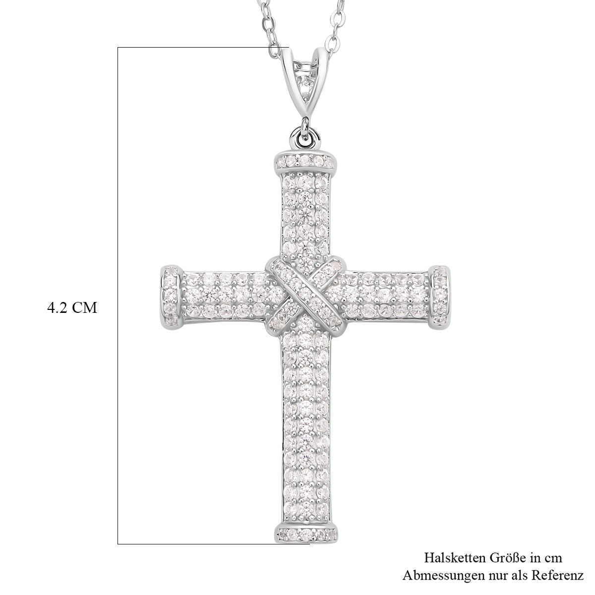 Weißer Zirkon Kreuz-Anhänger mit Kette, 925 Silber rhodiniert ca. 0.51 ct