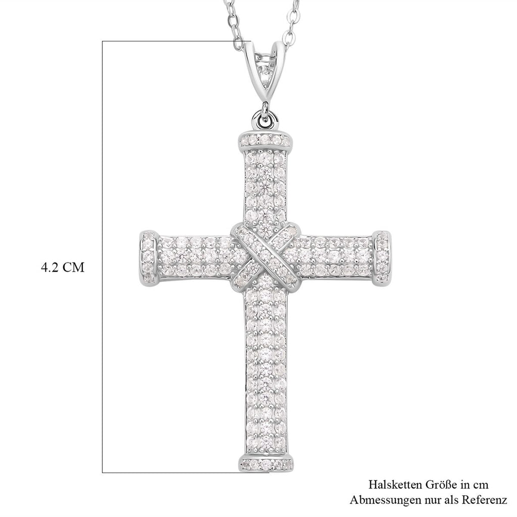 Weißer Zirkon Kreuz-Anhänger mit Kette, 925 Silber rhodiniert ca. 0.51 ct