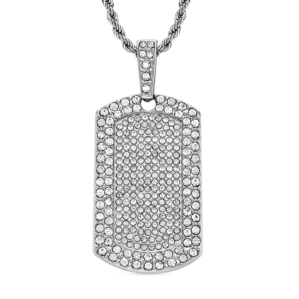 Rechteckiger Anhänger und Kette mit weißem Kristallbesatz, silberfarben 8.00 ct
