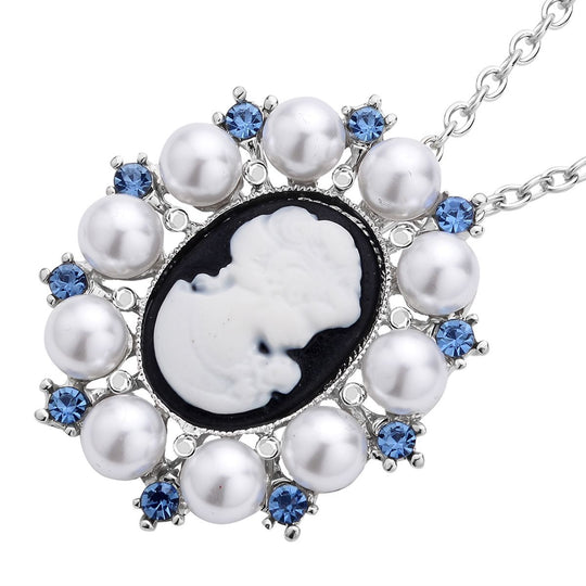 Kamee-Schmuck, Kunststoff Perlen Kette mit Anhänger, Silberfarben