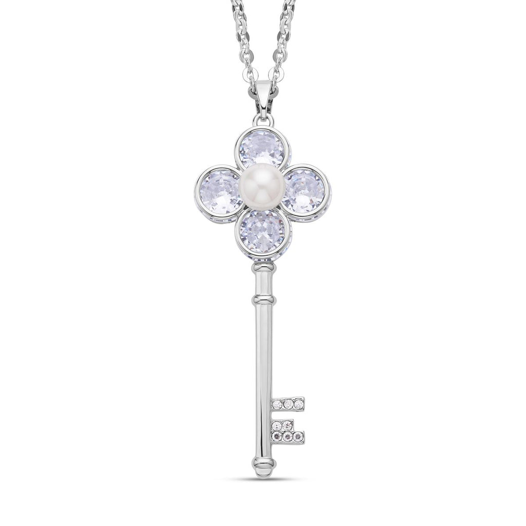 Weißer Zirkonia und weißer Kristall Schlüssel-Anhänger mit Kette, ca. 4.30 ct
