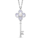 Weißer Zirkonia und weißer Kristall Schlüssel-Anhänger mit Kette, ca. 4.30 ct