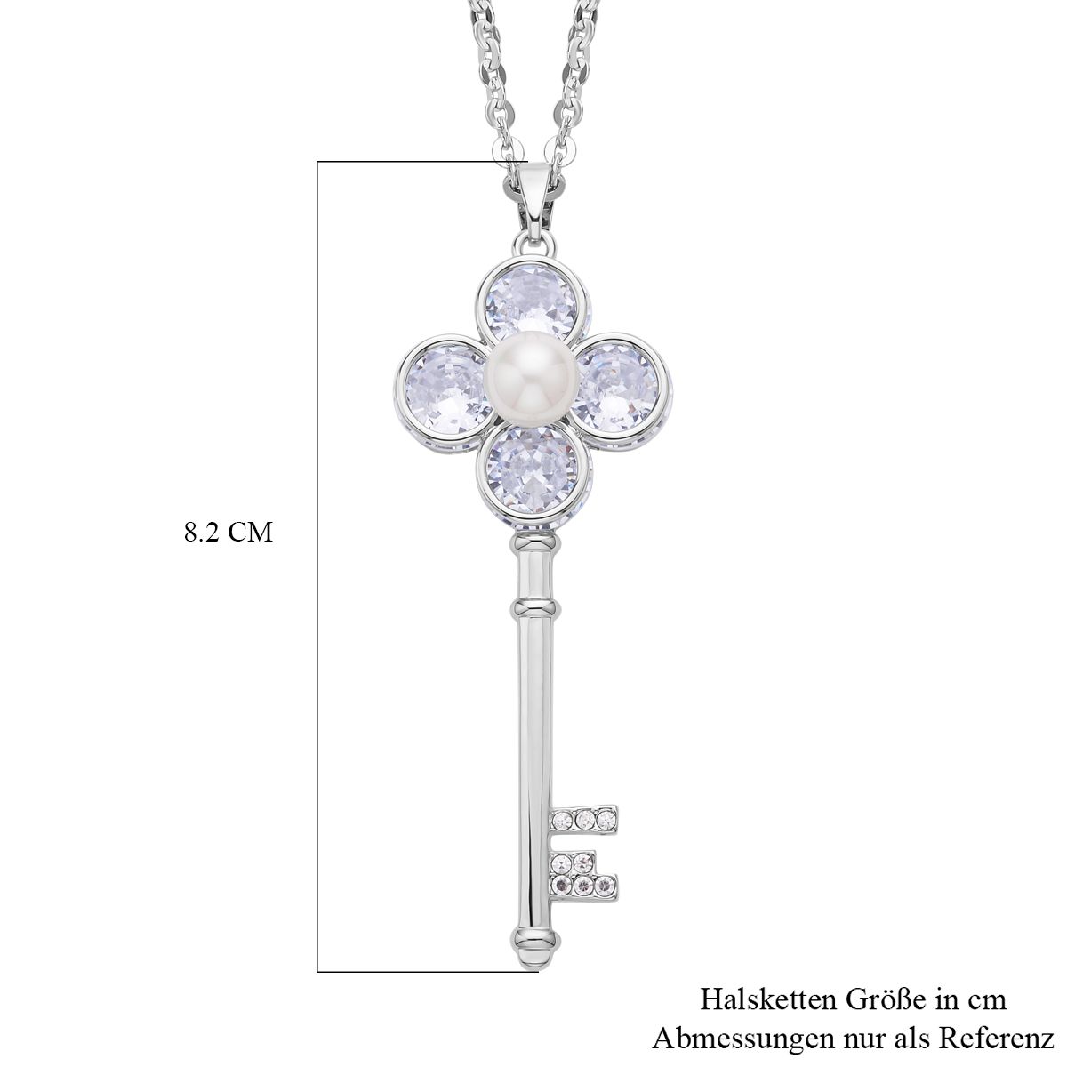 Weißer Zirkonia und weißer Kristall Schlüssel-Anhänger mit Kette, ca. 4.30 ct