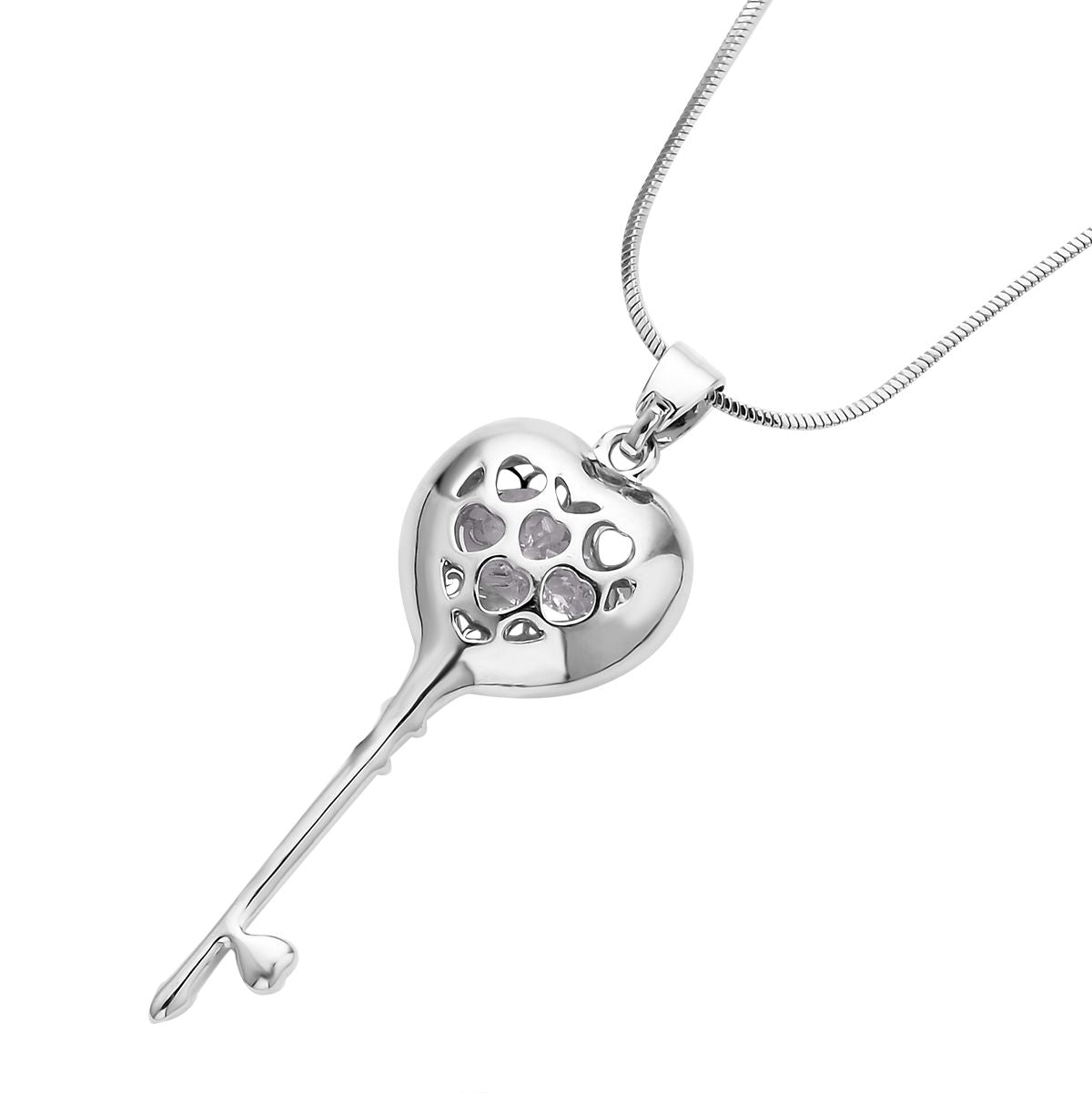 Weißer Zirkonia und weißer Kristall Schlüssel-Anhänger mit Kette, Silberfarben
