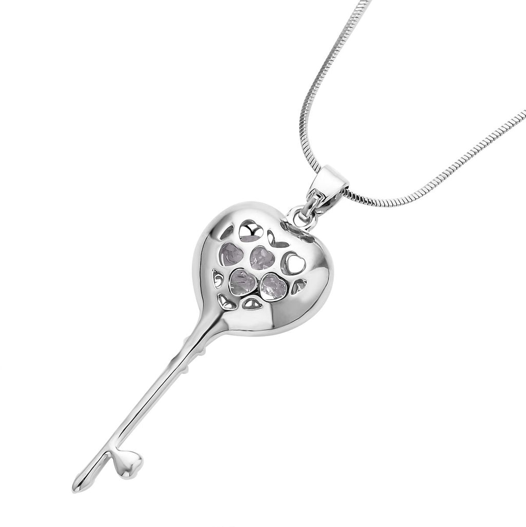 Weißer Zirkonia und weißer Kristall Schlüssel-Anhänger mit Kette, Silberfarben