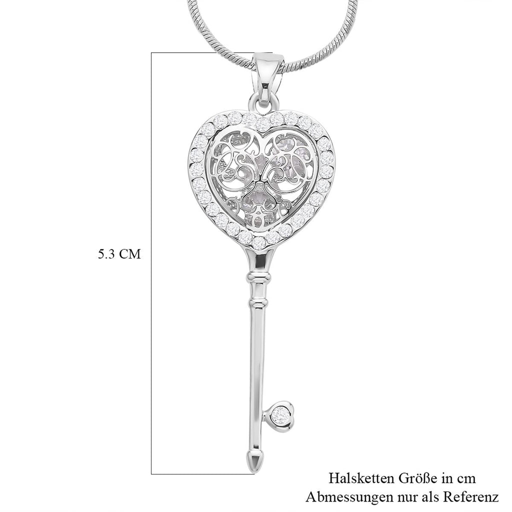 Weißer Zirkonia und weißer Kristall Schlüssel-Anhänger mit Kette, Silberfarben