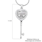 Weißer Zirkonia und weißer Kristall Schlüssel-Anhänger mit Kette, Silberfarben