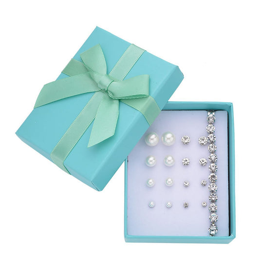 9er-Set - gelbe Muschelkernperle Ohrringe und gelbe Kristall Ohrringe und Armband, Messing und Edelstahl
